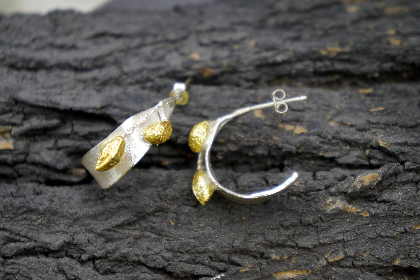 Small Hoop earrings from Olive leaf in sterling silver 925. Mini Hoop earrings with Olive tree fruit by Mother Nature jewelry.