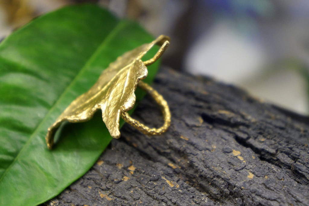 Statement Ivy Leaf Ring, Gold Plated Sterling Silver (Adjustable Sizes)