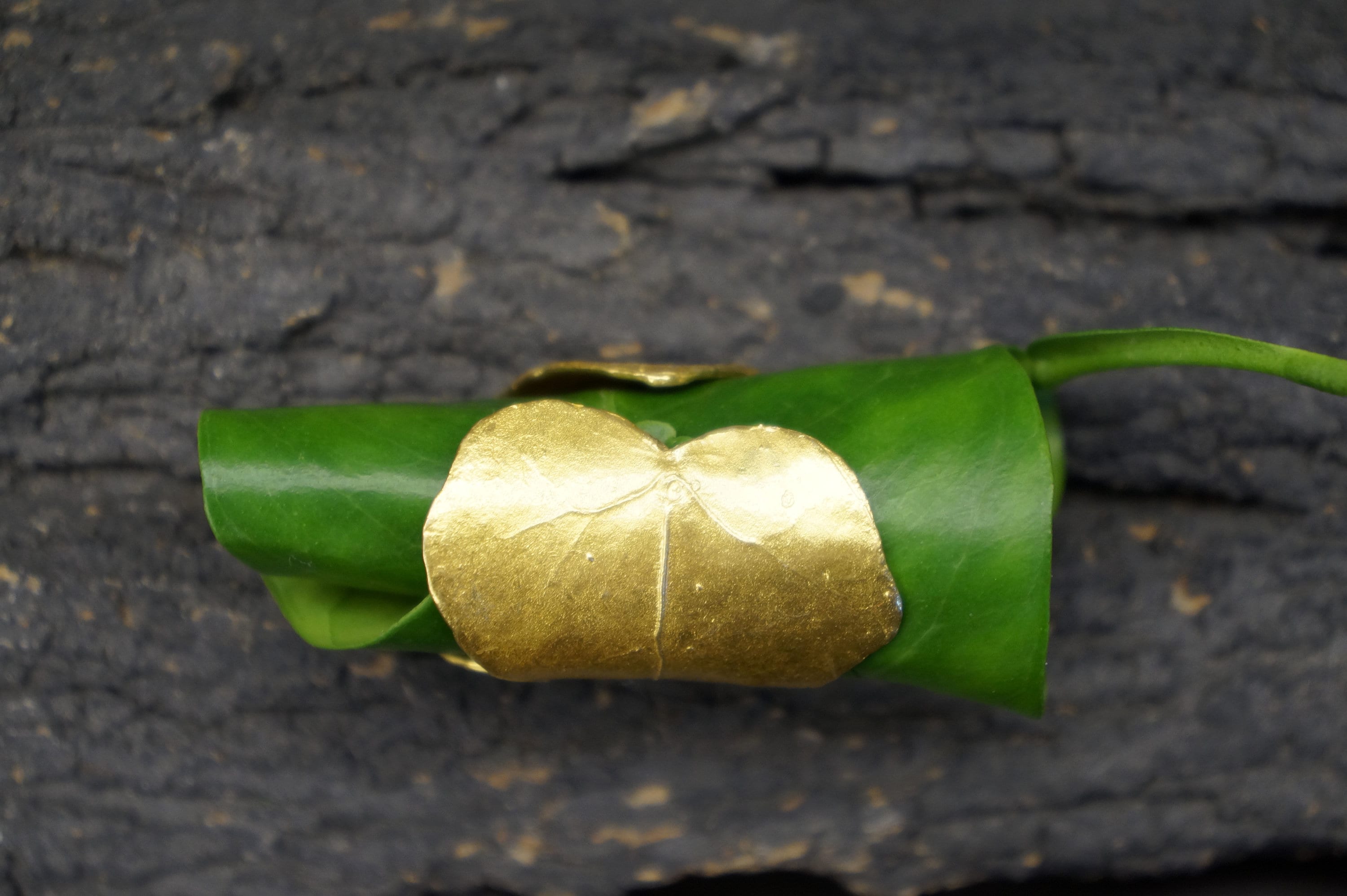 Ivy Leaf Statement Ring – Handmade Adjustable Gold Plated Brass Nature Jewelry