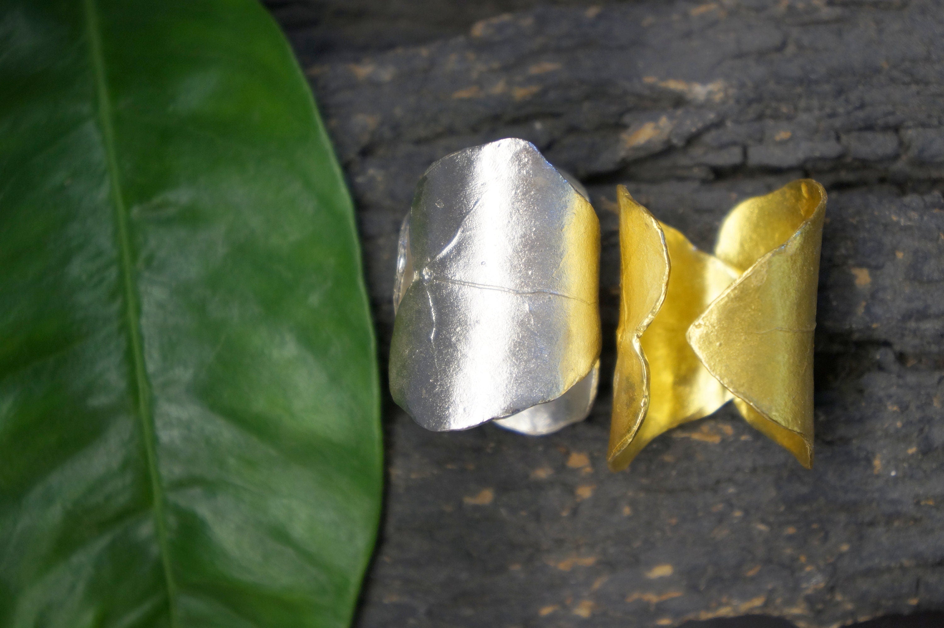 Ivy Leaf Statement Ring – Handmade Adjustable Gold Plated Brass Nature Jewelry