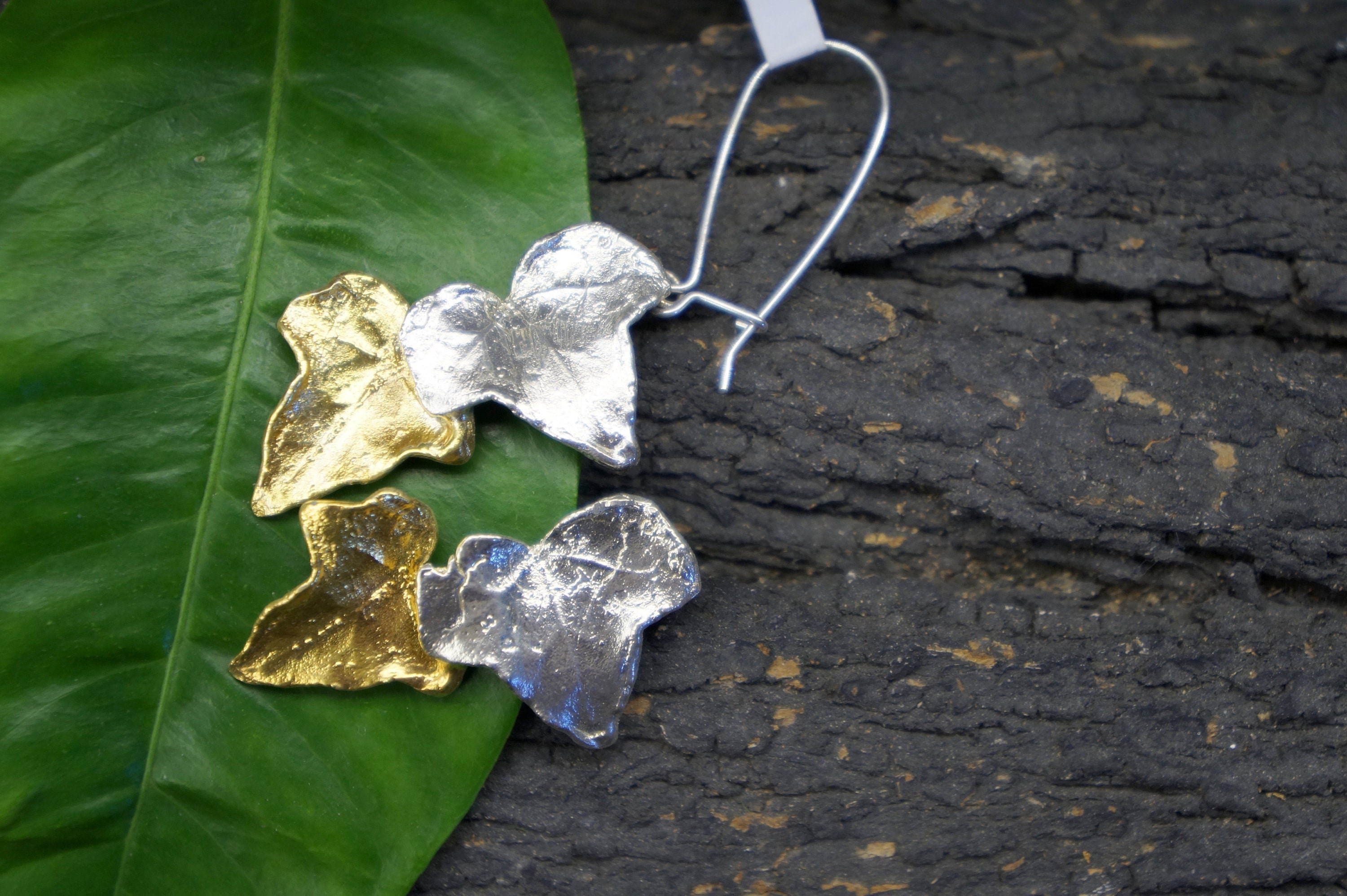 Nature-Inspired Ivy Leaf Earrings, Sterling Silver (Handmade, Eco Friendly)