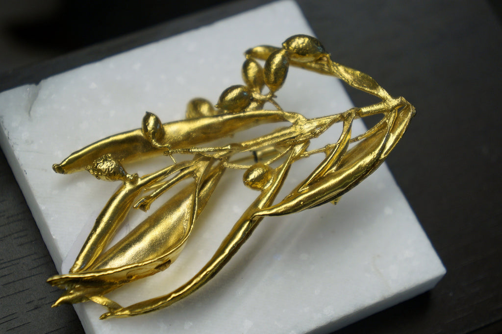 Olive Branch Brooch – Gold Plated Brass Brooch Pin | Eco Friendly Jewelry