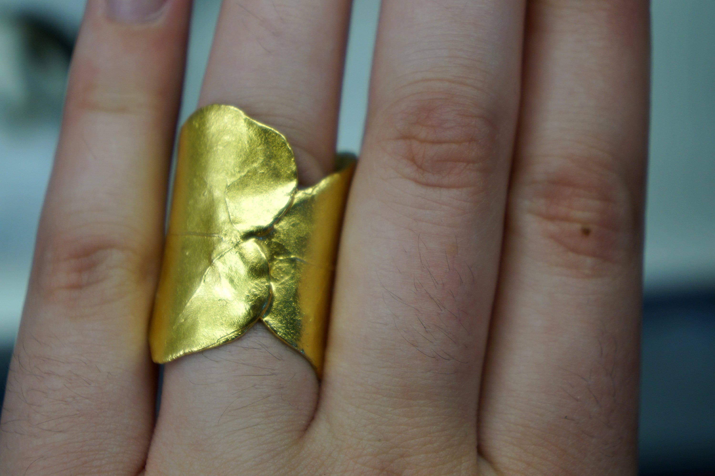 Ivy Leaf Statement Ring – Handmade Adjustable Gold Plated Brass Nature Jewelry