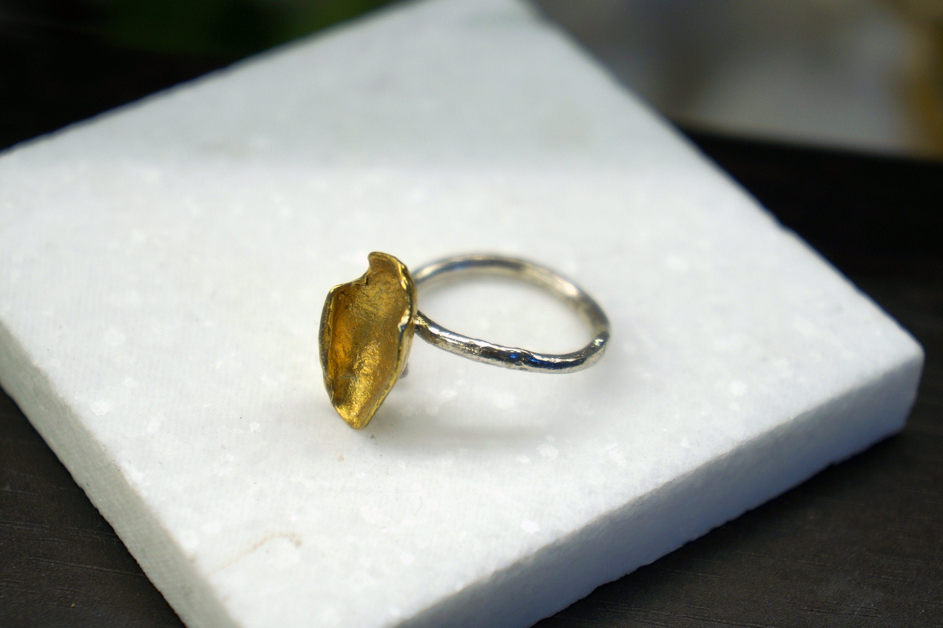 Nature Inspired Pistachio Ring, Sterling Silver (Adjustable Size)