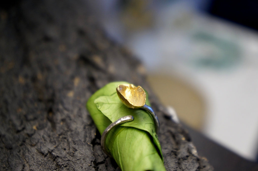 Nature Inspired Pistachio Ring, Sterling Silver (Adjustable Size)