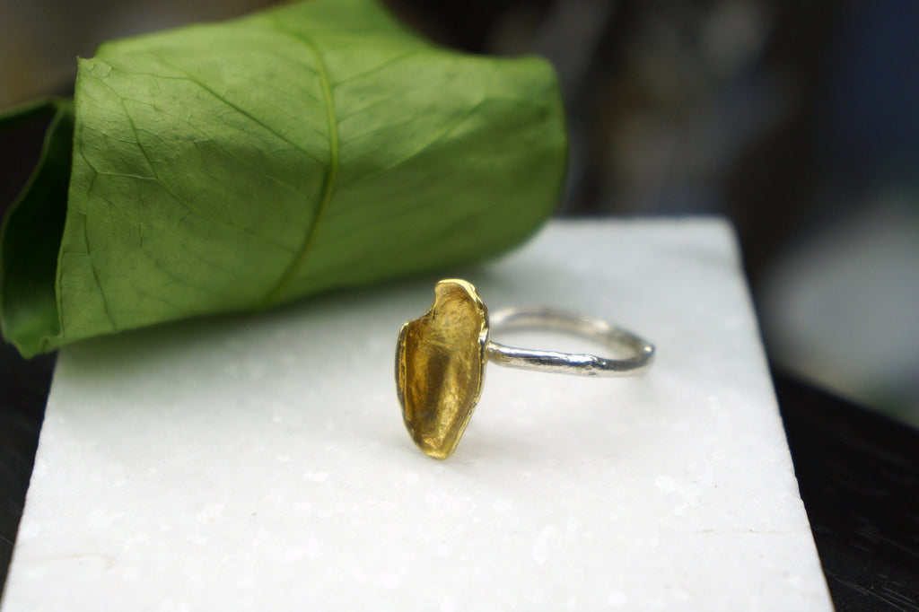 Nature Inspired Pistachio Ring, Sterling Silver (Adjustable Size)
