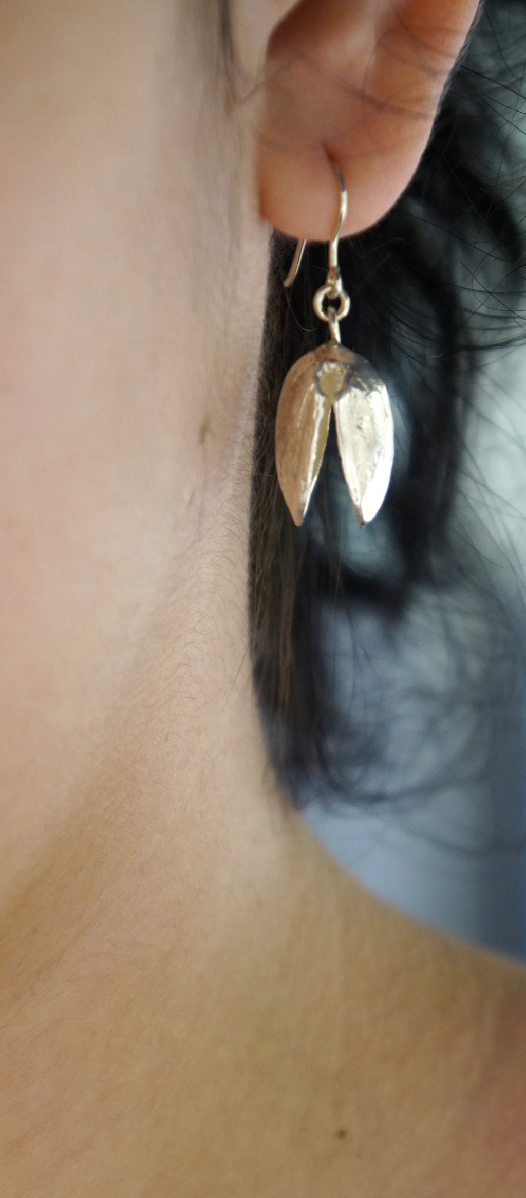 Gold Plated Pistachio Earrings: Lightweight Sterling Silver Dangle