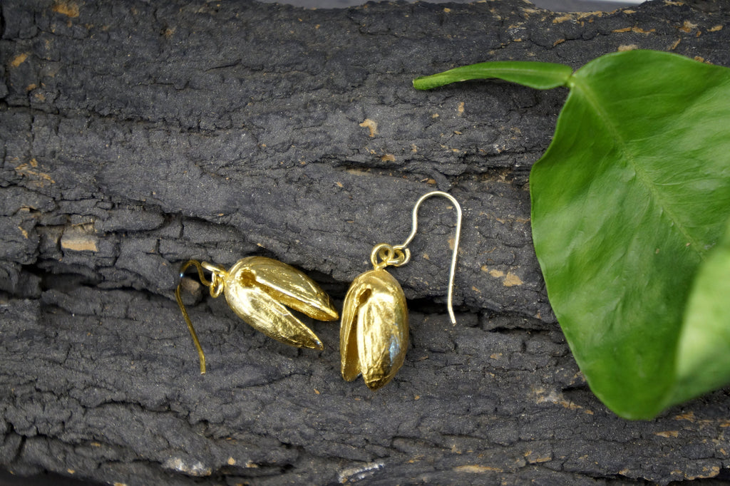 Pistachio Earrings – Handmade Sterling Silver Real Leaf Jewelry | Lightweight Gift