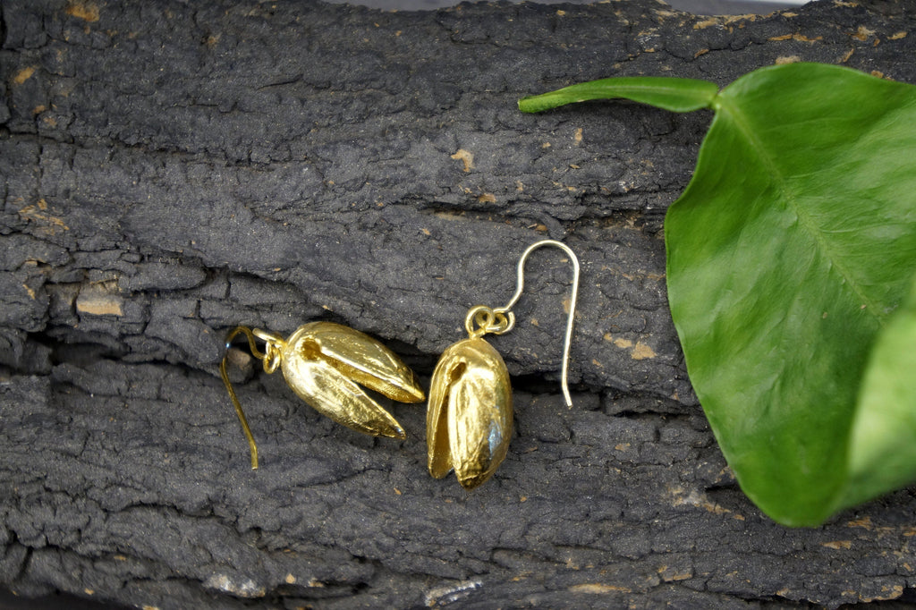 Gold Plated Pistachio Earrings: Lightweight Sterling Silver Dangle