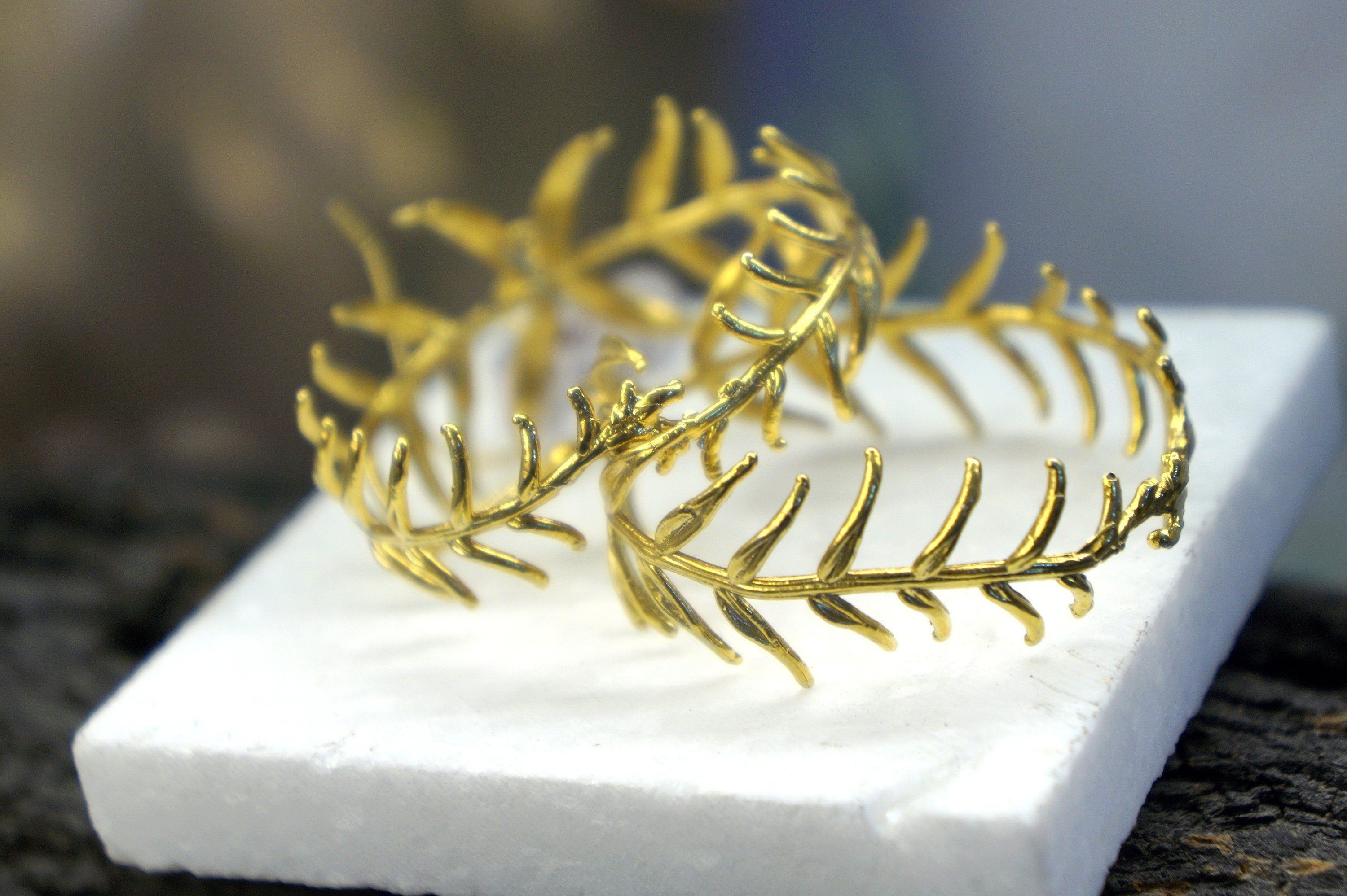 Araucaria Leaf Earrings: Big Silver and Gold Hoops (Handmade, Nature Detail)
