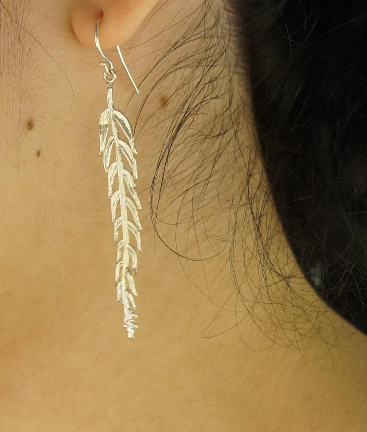 Araucaria Leaf Earrings – Sterling Silver Long Dangle Jewelry | Eco-Friendly Gift