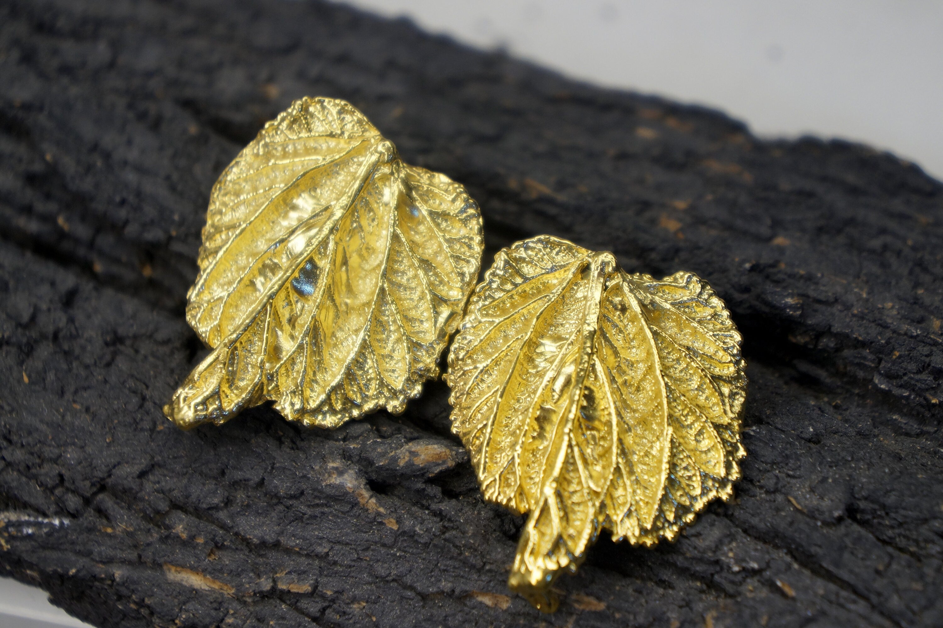 Mulberry Leaf Earrings – Gold Coated Sterling Silver | Handmade Nature Jewelry