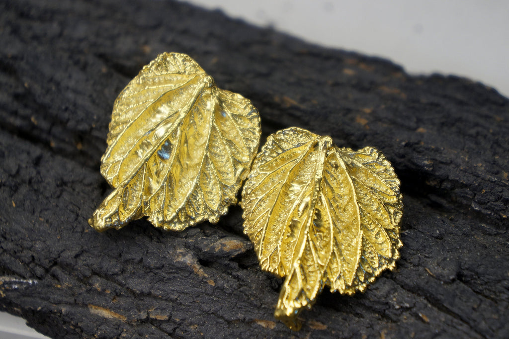 Mulberry Leaf Earrings - Real Leaves Coated in Gold and Silver