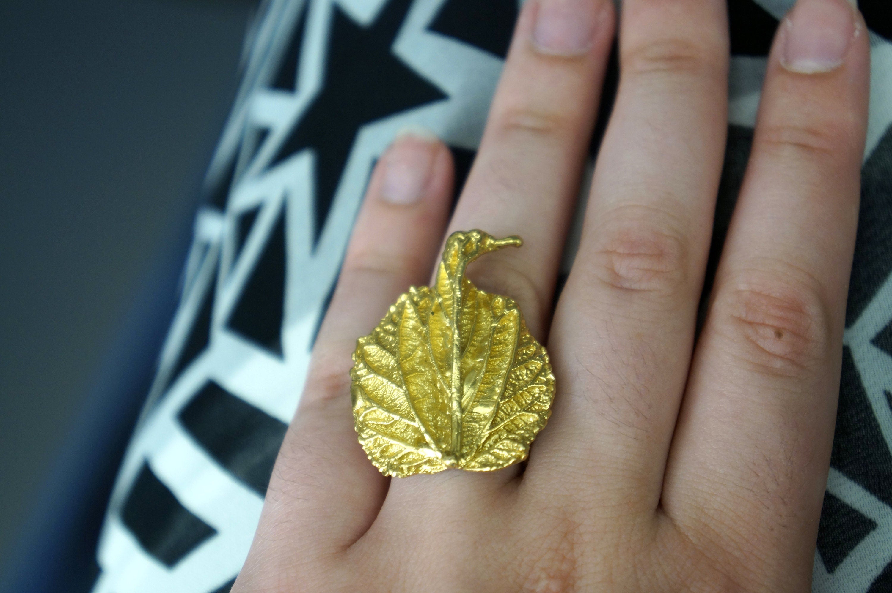 Nature-Inspired Leaf Ring: Handmade Gold-Plated Sterling Silver