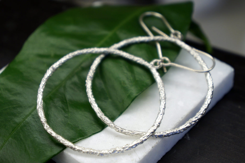 Sterling Silver Hoop Earrings – Gold Plated Pine Leaf Nature Inspired Jewelry