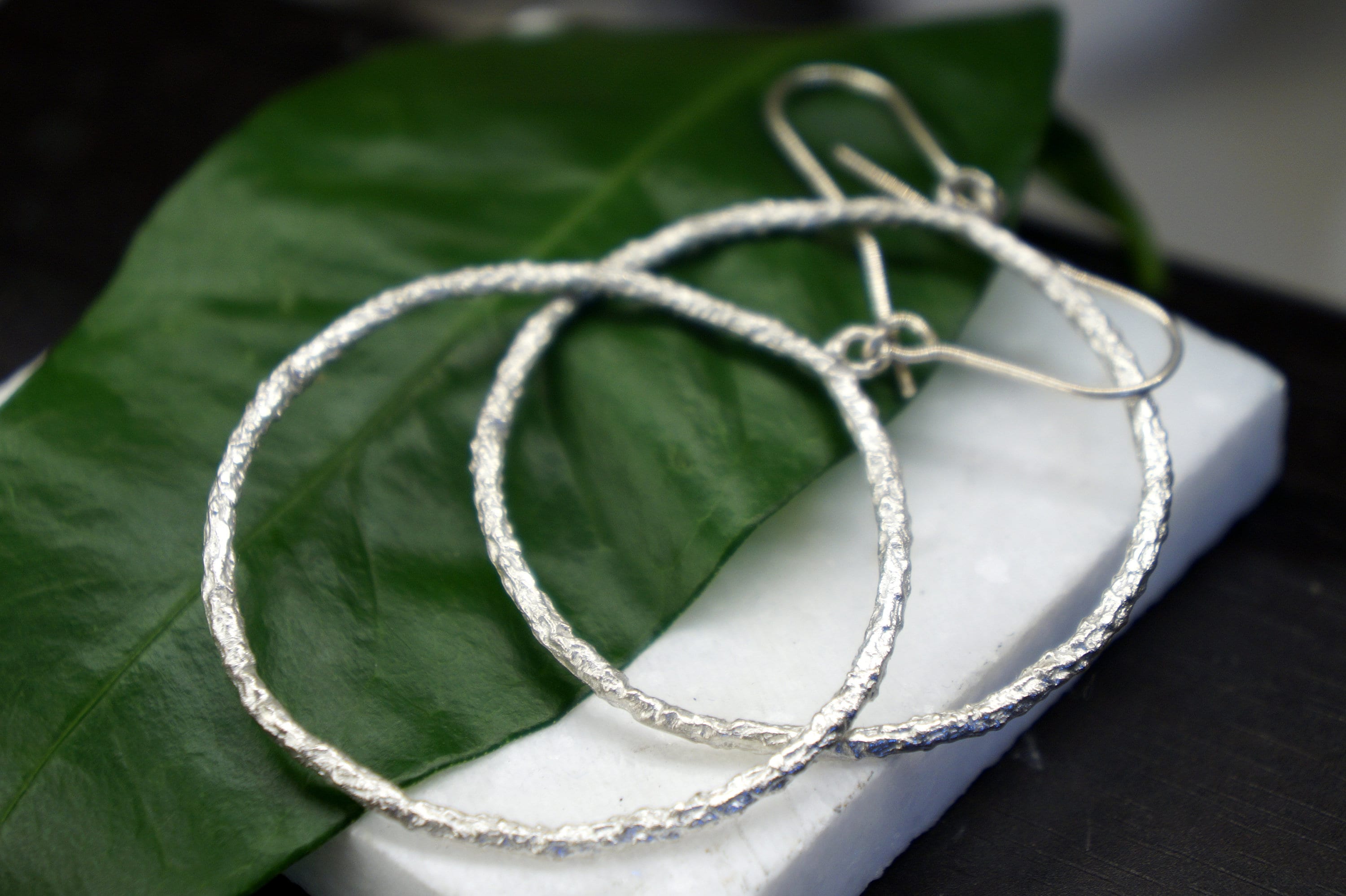 Sterling Silver Hoop Earrings – Gold Plated Pine Leaf Nature Inspired Jewelry