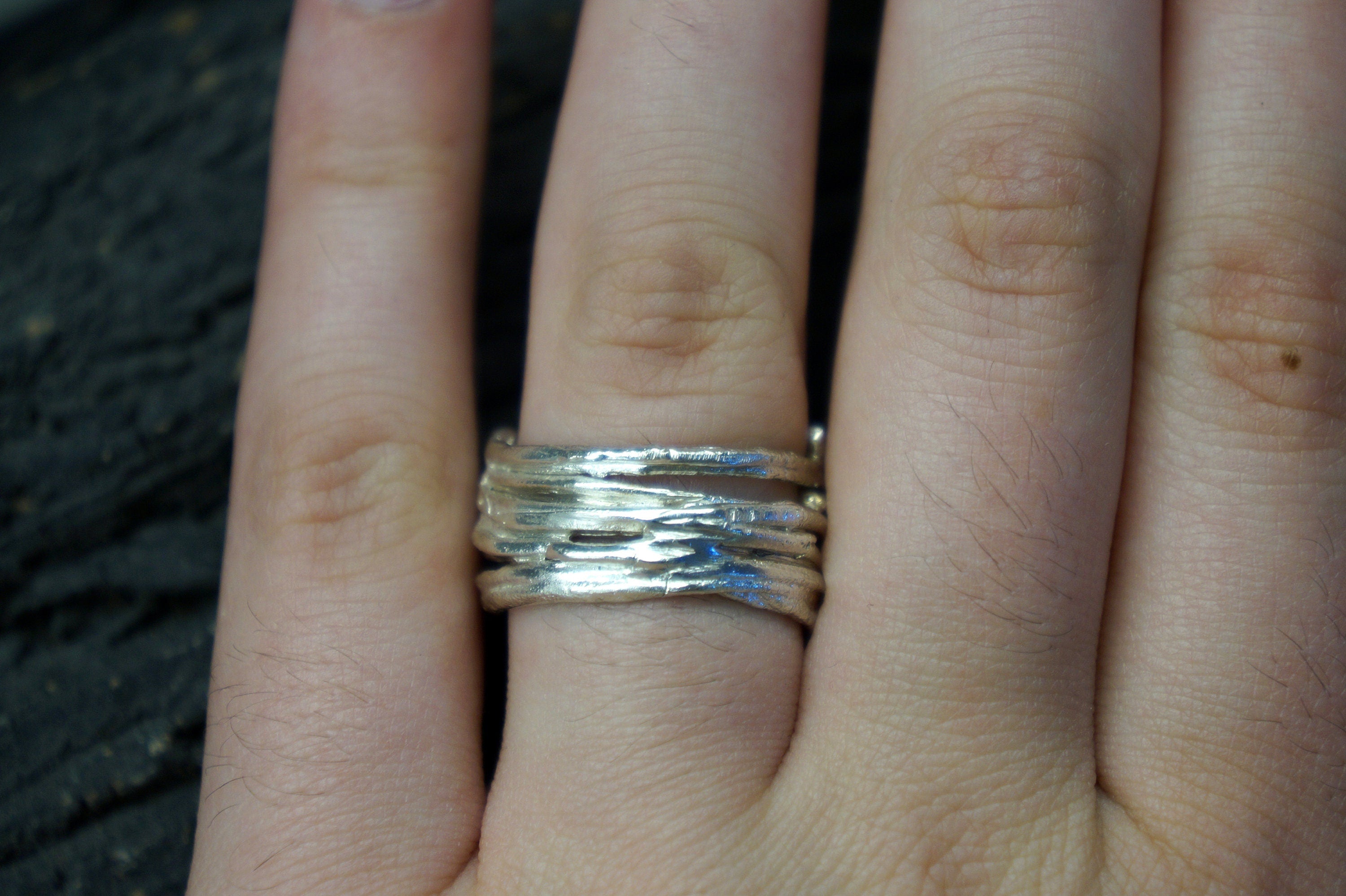 Twig Silver Ring – Minimalist Wide Band Ring, Men’s Promise Jewelry in Recycled Sterling Silver