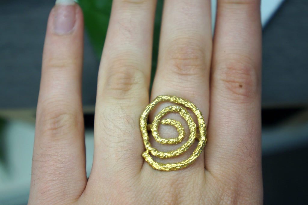 Nature Inspired Pine Twig Ring, Sterling Silver Goldplate (Adjustable)