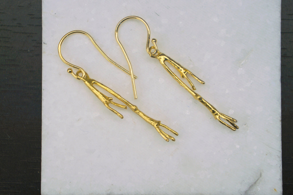 Jasmine Plant Earrings – Sterling Silver Gold Twig Dangle | Real Flower Jewelry