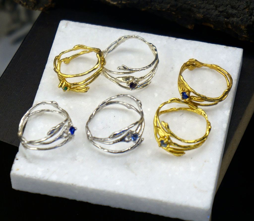 Twig Ring Sterling Silver – Unique Jasmine Branch Zircon Stone Design