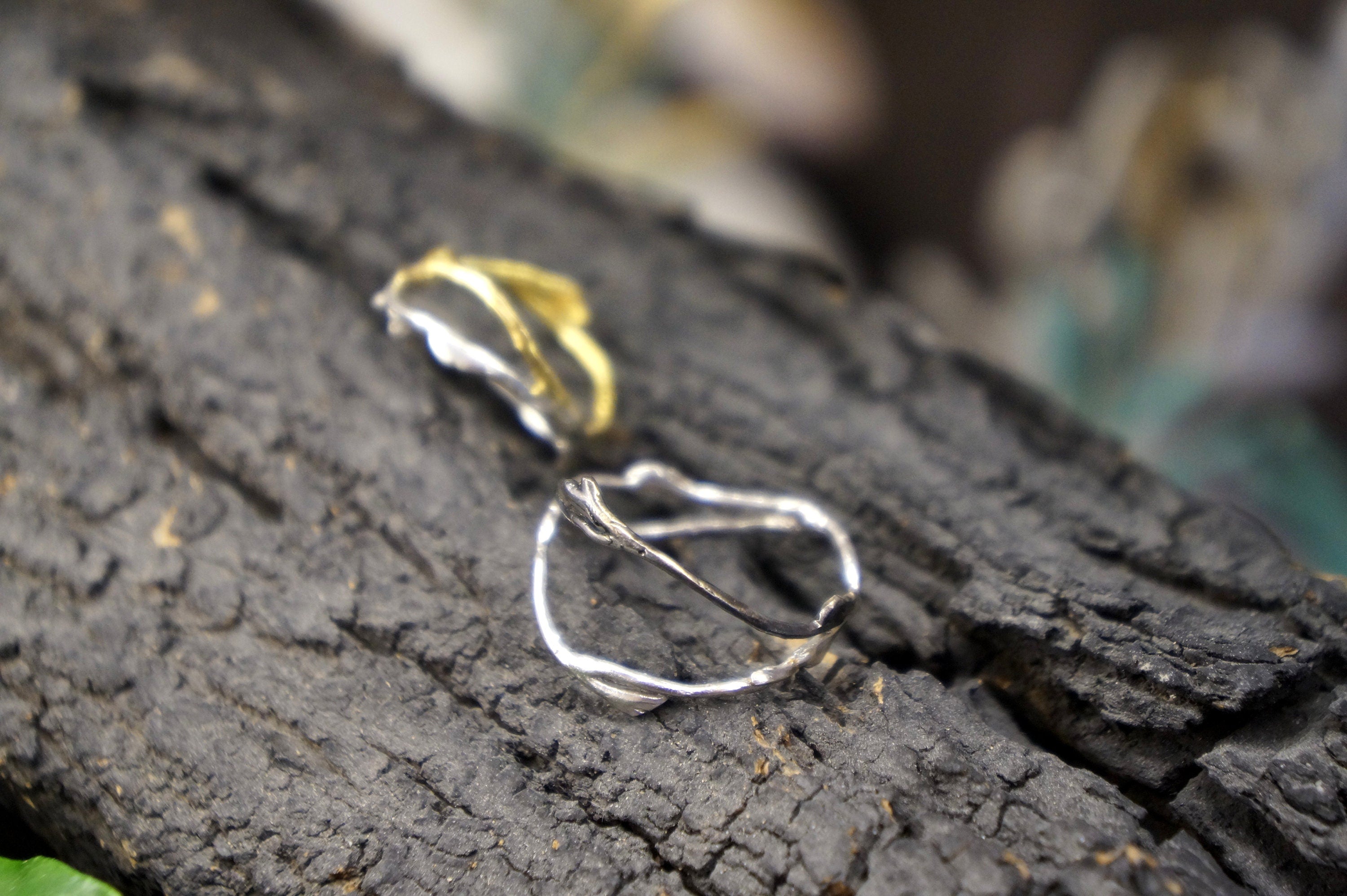 Twig Ring Silver – Minimalist Jasmine Branch Two Tone Sterling Recycled Jewelry