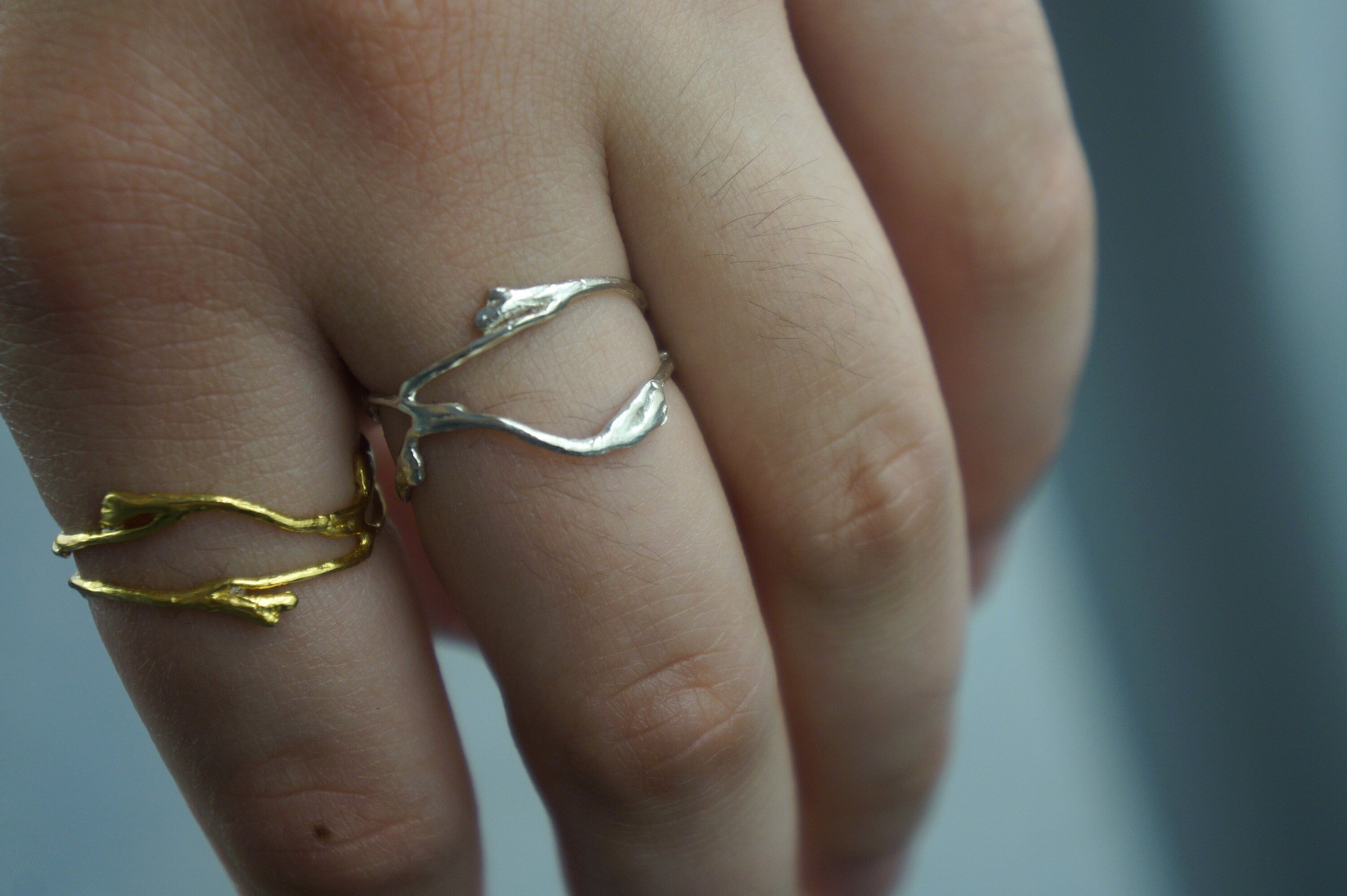 Twig Ring Silver – Minimalist Jasmine Branch Two Tone Sterling Recycled Jewelry