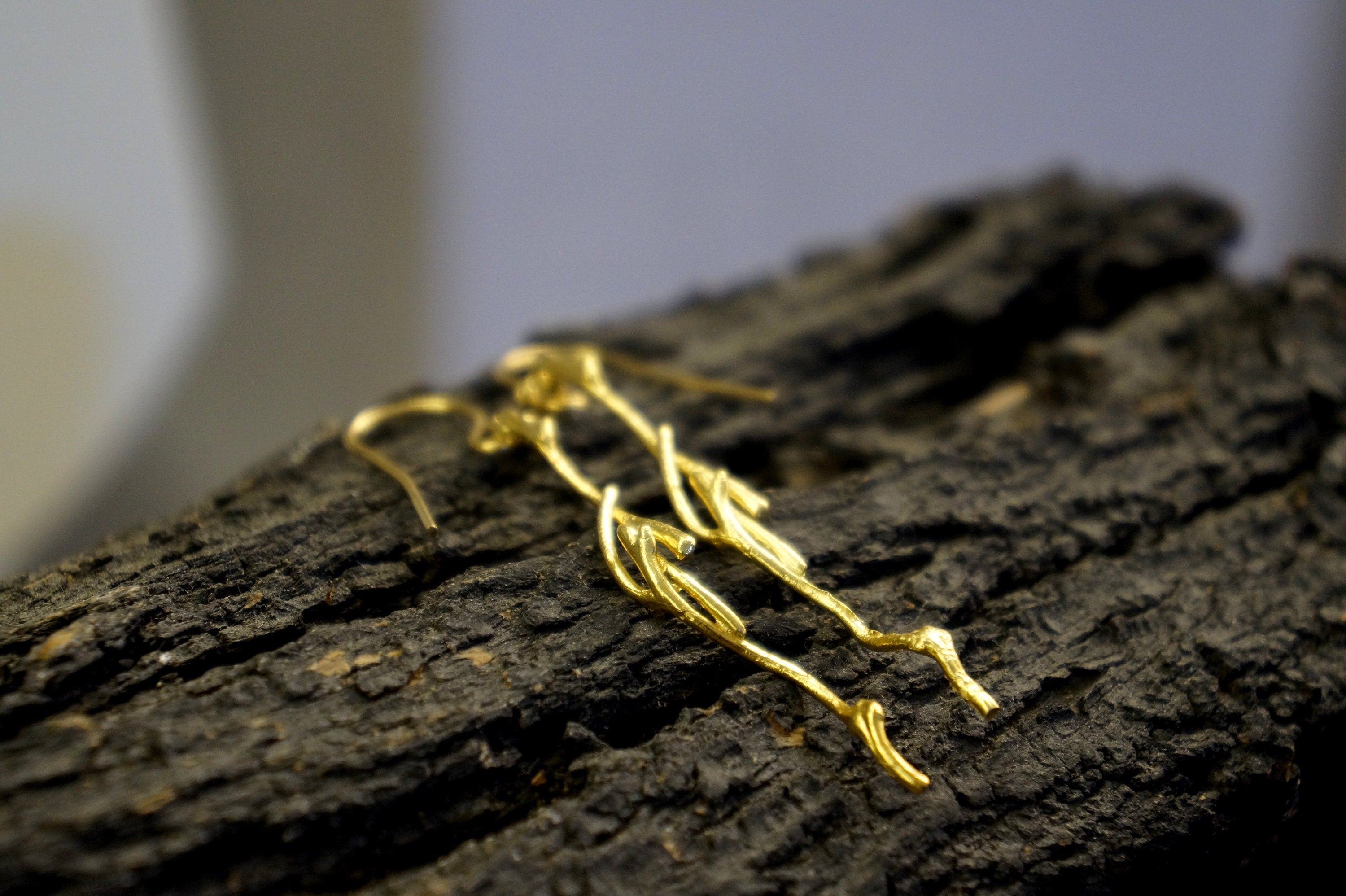 Real Jasmine Twig Earrings – Handmade Floral Sterling Silver Gold Plated Jewelry