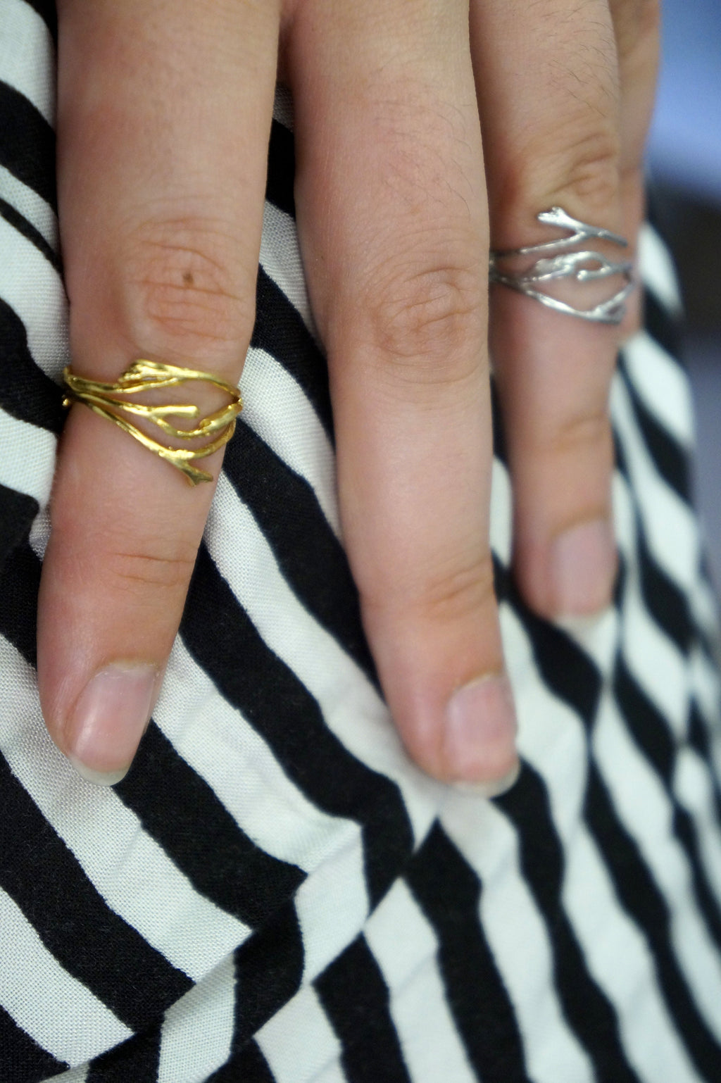 Jasmine Twig Ring – Handmade Silver Gold Plated Botanical Ring | Dainty Midi Style