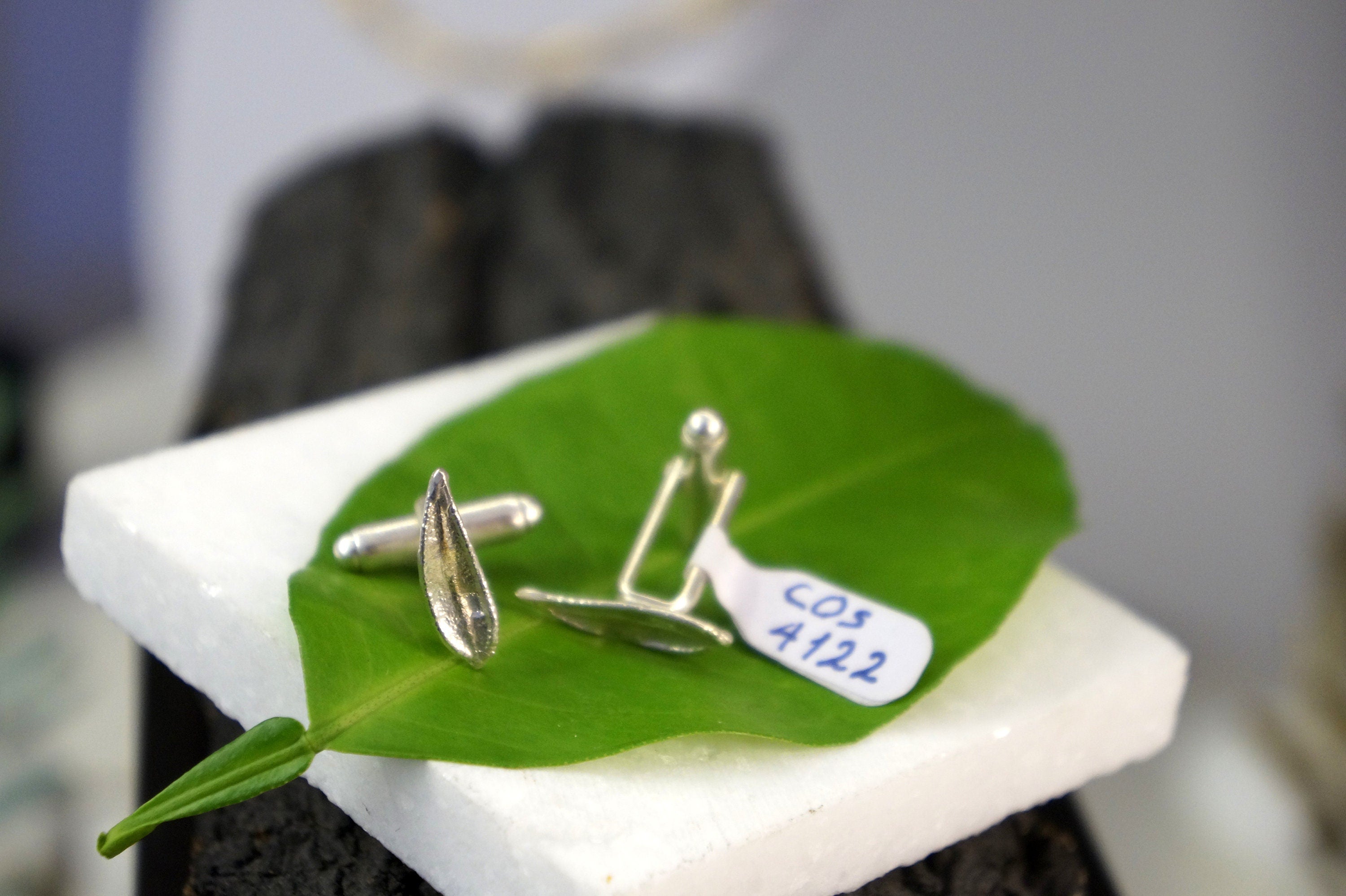Silver Cuff Links - Olive Leaf Wedding Cufflinks | Handmade Sterling Silver Gift For Him