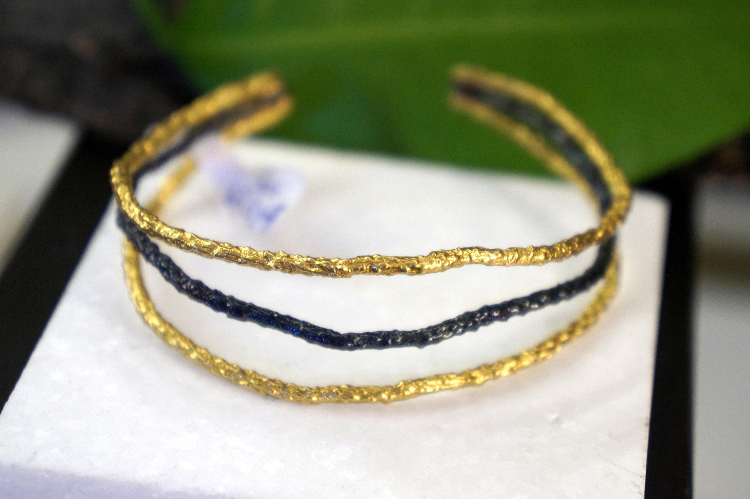 Nature-Inspired Twig Bracelet, Pine Branch (14k Gold, Adjustable)