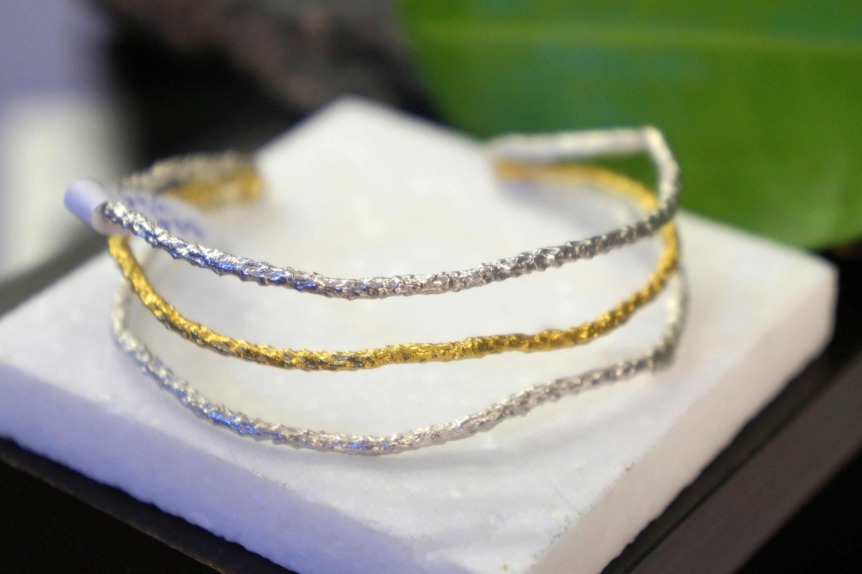 Pine Branch Bracelet: 14k Gold-Plated Brass