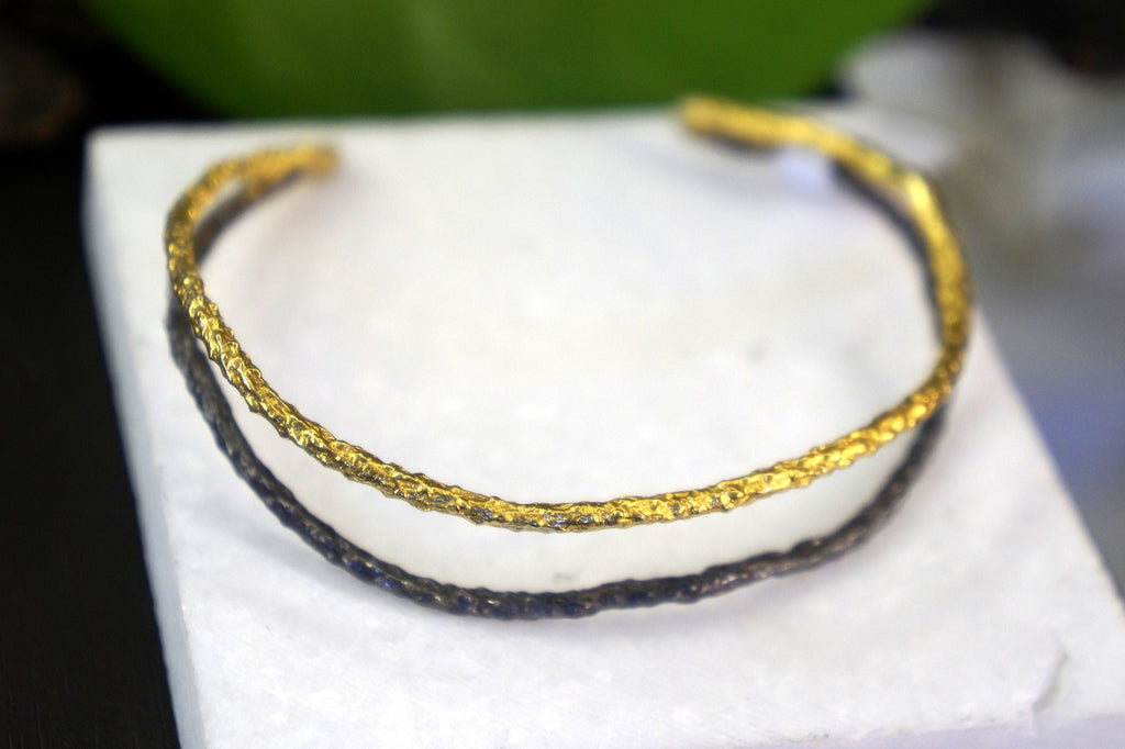 Pine Branch Cuff Bracelet: Sterling Silver Two-Tone - Adjustable Fit
