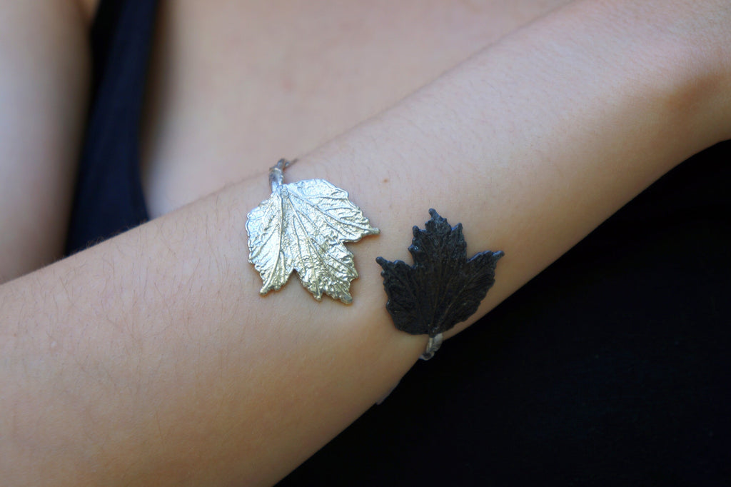 Leaf Cuff Bracelet: Handmade Sterling Silver - Adjustable, Nature Detail
