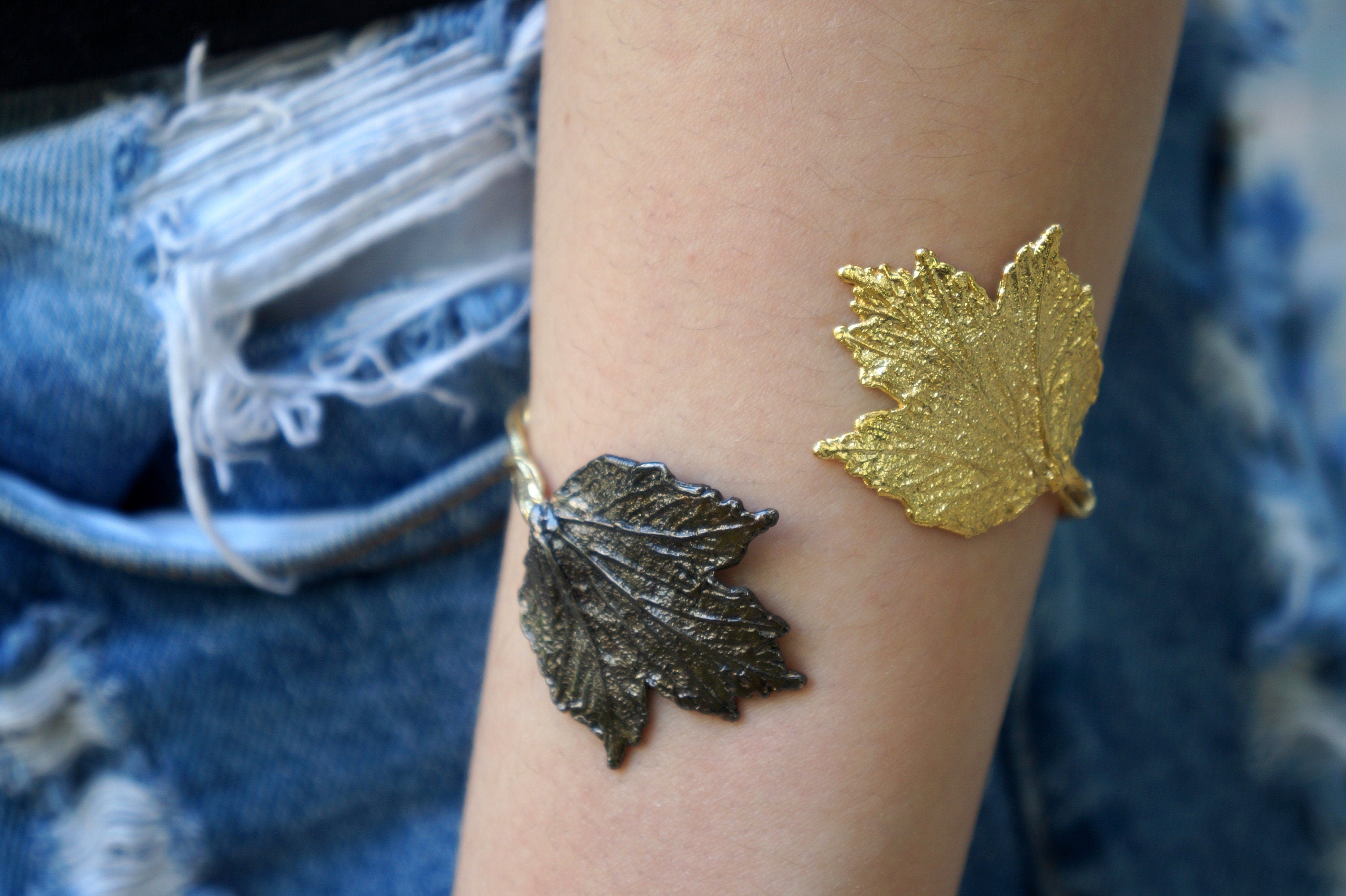 Leaf Cuff Bracelet: Handmade Sterling Silver - Adjustable, Nature Detail
