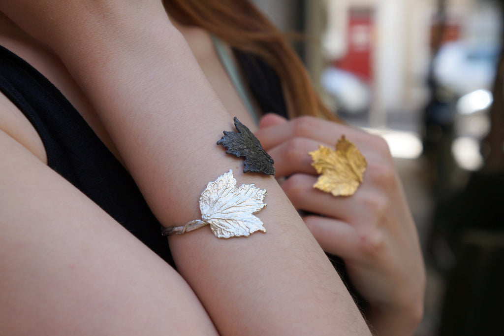 Adjustable Leaf Bracelet - Sterling Silver Cuff | Handmade Flower Jewelry Gift