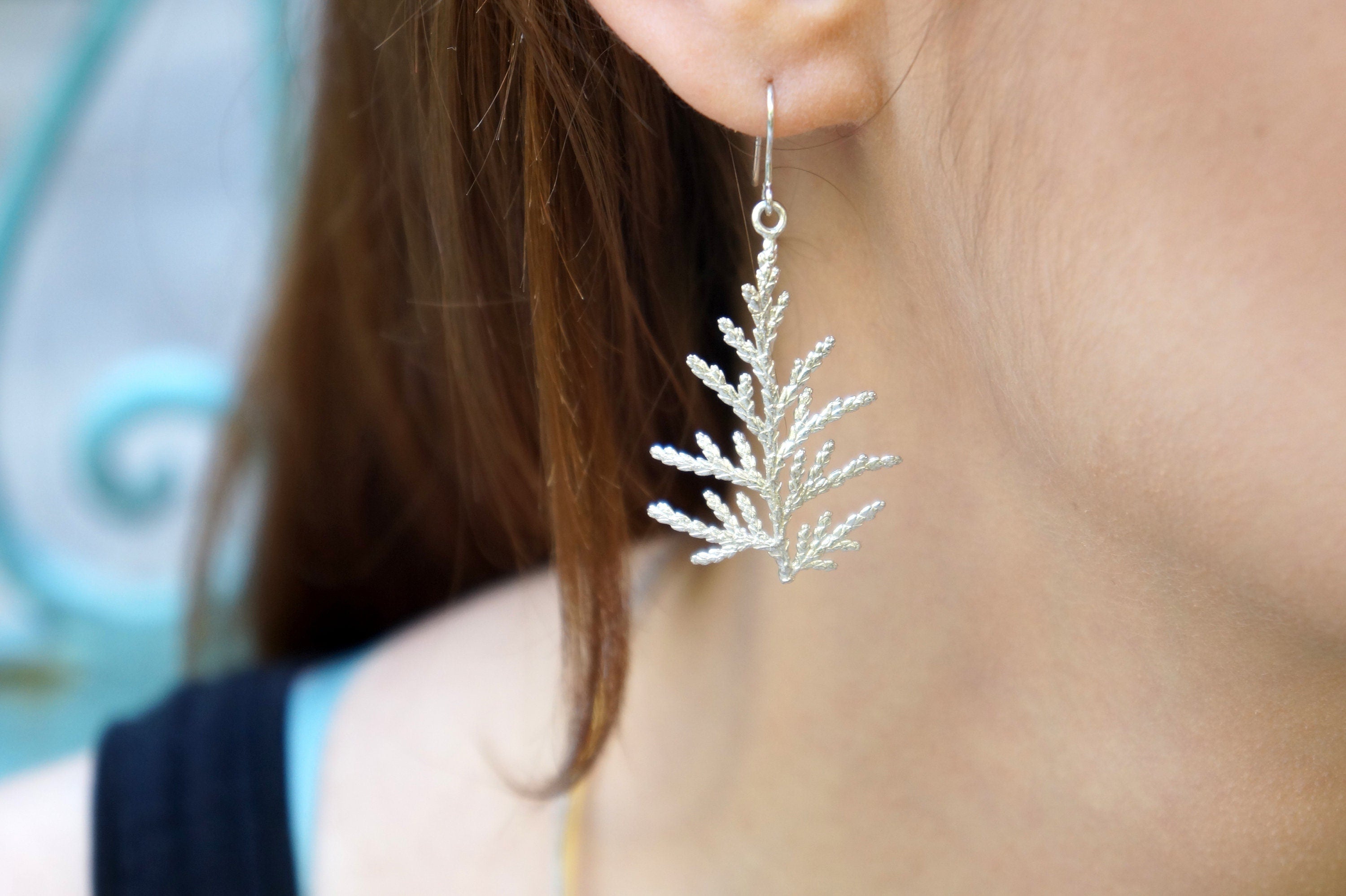 Cypress Leaf Earrings - Gold Plated Dangle Earrings For Women With Delicate Vein Design