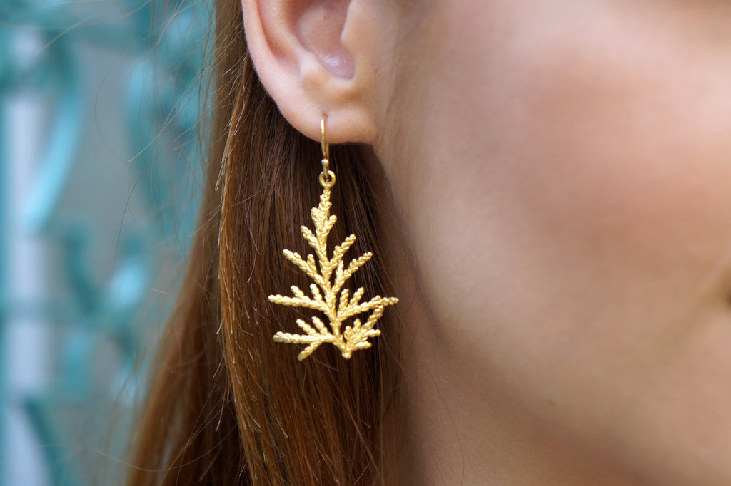 Cypress Leaf Earrings - Handmade Sterling Silver Dangle Drop Jewelry Gift