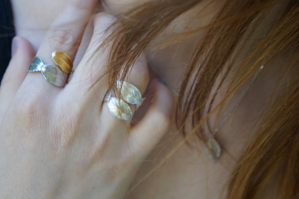 Adjustable Rose Leaf Ring – Handmade Silver Gold Plated Minimalist Jewelry Gift