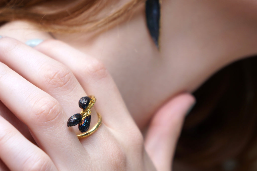 Sterling Silver Olive Ring – Recycled Silver Jewelry | Gold & Black Rhodium Finish