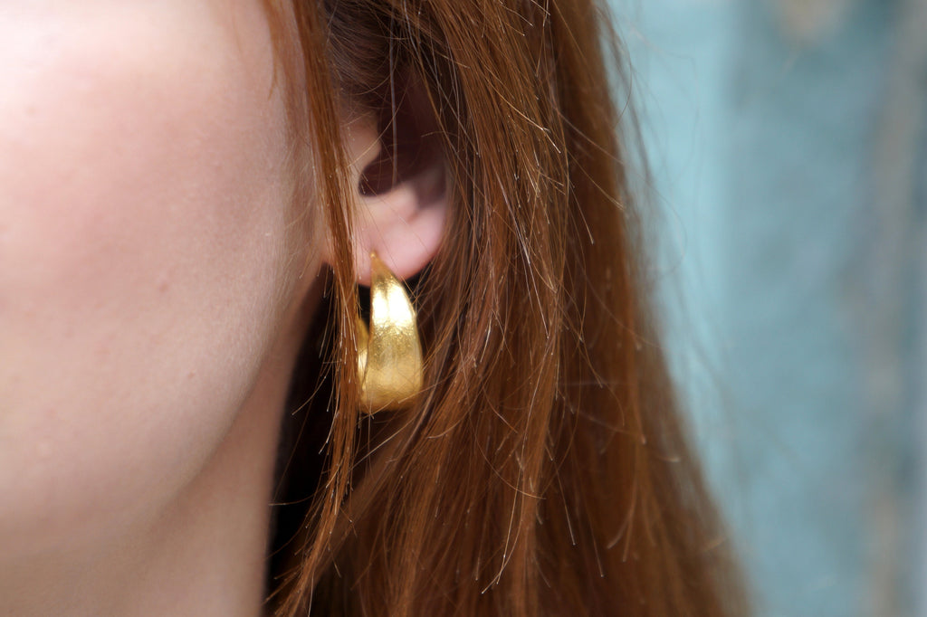 Gold Hoop Earrings - 14k Gold Plated Sterling Silver Hoops With Olive Leaf Design