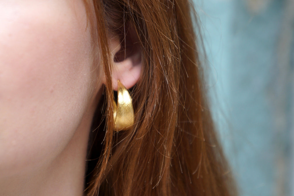 Olive Leaf Hoop Earrings - Minimal Gold Plated Sterling Silver