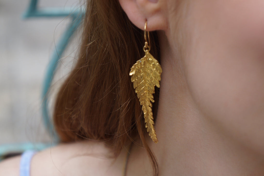 Fern Leaf Earrings in Long Sterling Silver, Nature-Inspired Boho Jewelry for Women