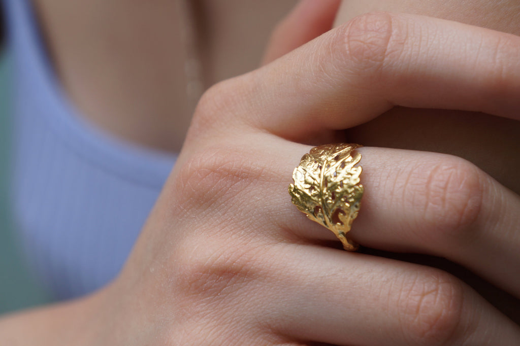 Fern Leaf Ring – Gold Plated Sterling Silver With Delicate Vein Detail