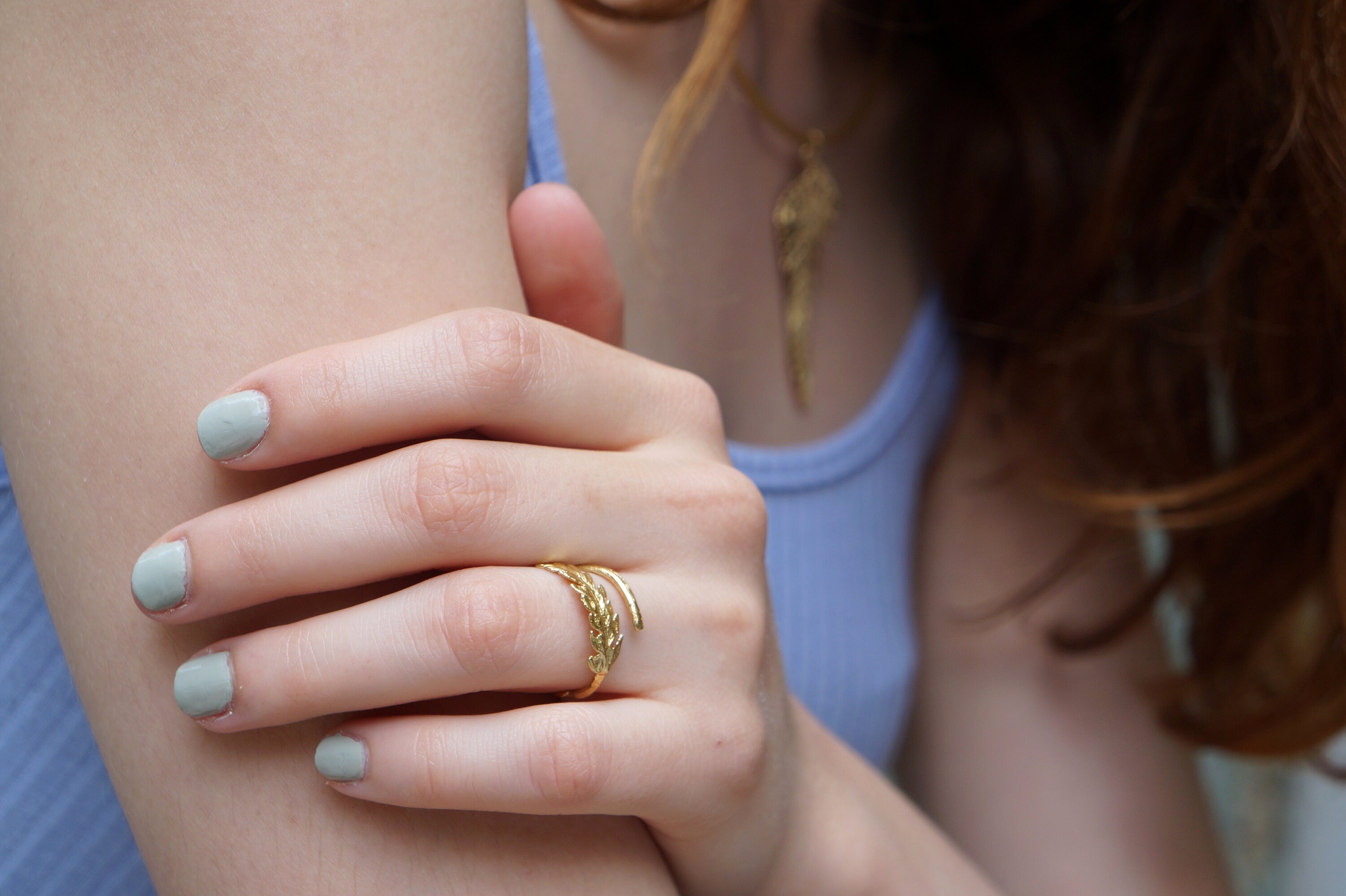 Gold Fern Ring, Gold-Plated Sterling Silver Jewelry, Branch Ring, Birthday Gift, Gift for Her, Handmade Jewelry (Adjustable)