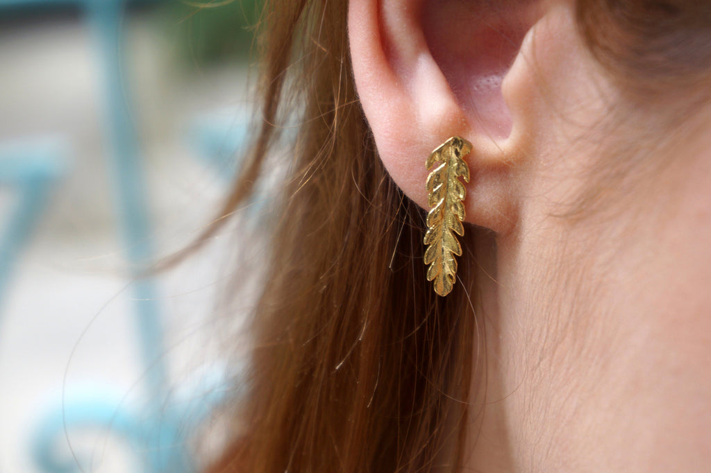 Fern Leaf Earrings: Gold Plated Sterling Silver - Nature Inspired Studs