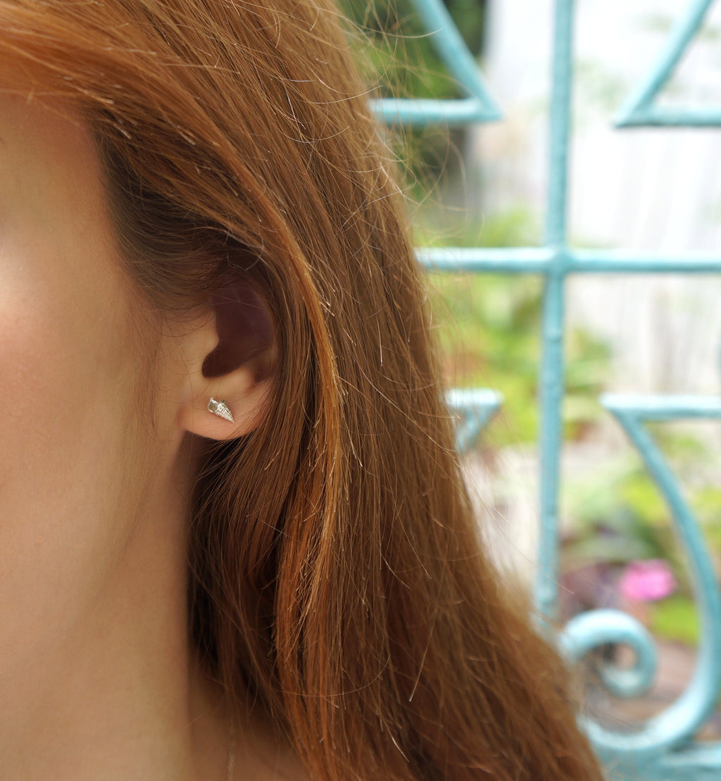 Sterling Silver Stud Earrings - Tiny Sea Shell Minimalist Nautical Jewelry Gift