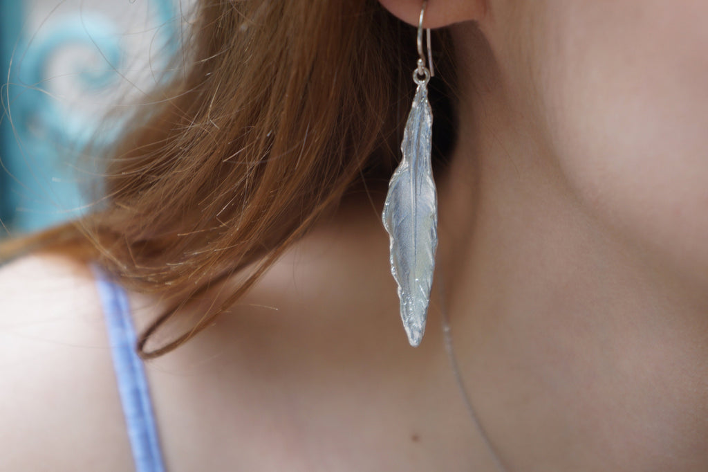 Sterling Silver Earrings – Dove Feather Bohemian Jewelry Gift Boxed Unique Design