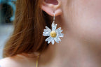Daisy Flower Earrings, Gold-Plated Sterling Silver Jewelry, Handmade Jewelry, Gift for Her, Jewelry for Women
