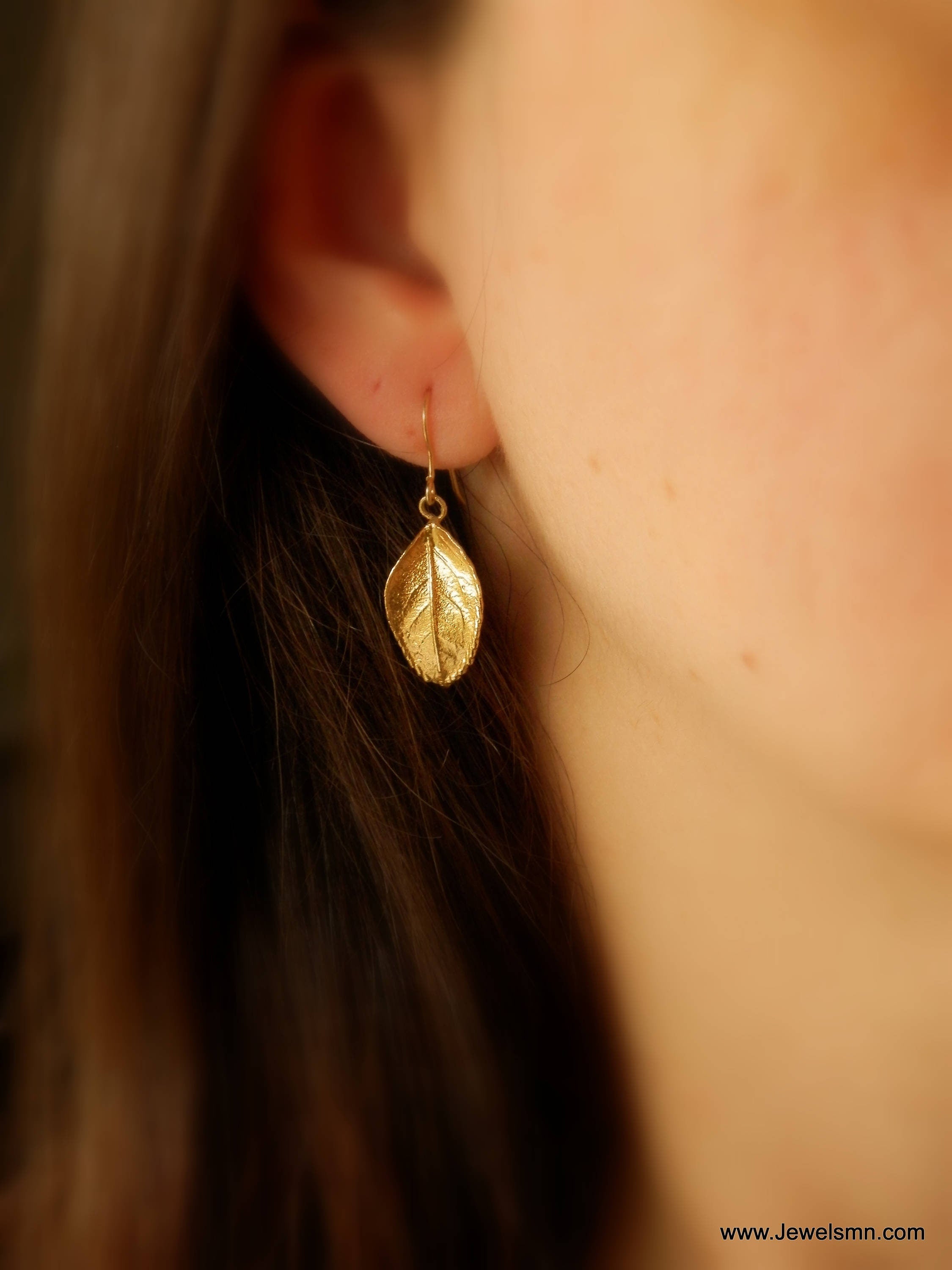 Nature Inspired Rose Leaf Earrings (14k Gold Plated, Sterling Silver)