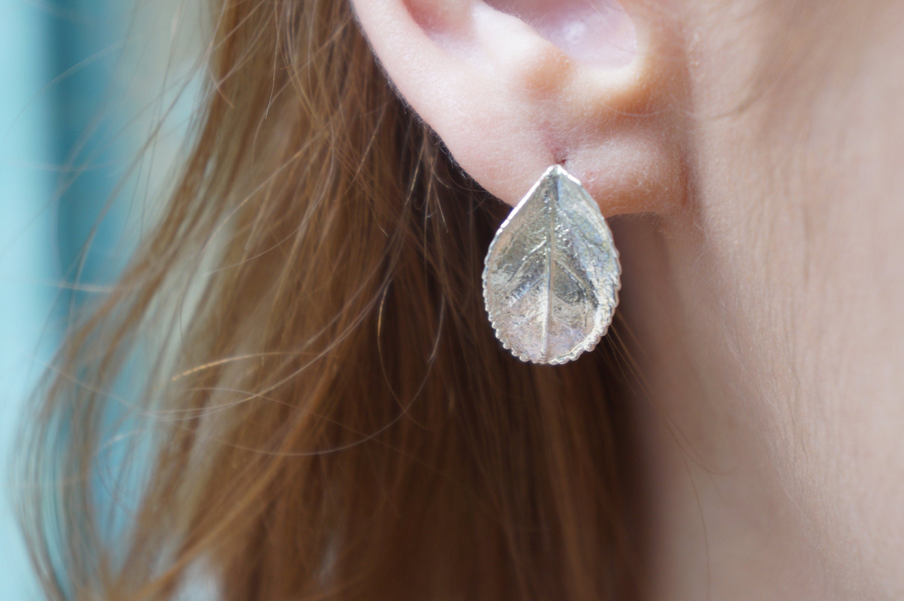 Nature Inspired Rose Leaf Earrings (14k Gold Plated, Sterling Silver)